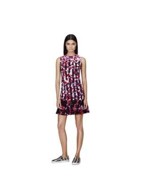 Peter Pilotto Womens Floral Crepe Sheath Dress F16826606 Fluted Hem Black Red